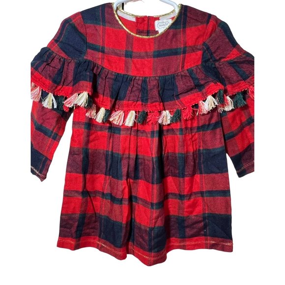 Mud Pie red green blue Christmas PLAID TASSEL Ruffle DRESS holiday 12-18m 3T 5T - Picture 1 of 2